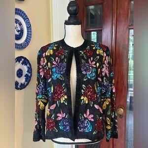 SCALA | Vintage Colorful Silk Floral Sequin and Beaded Jacket